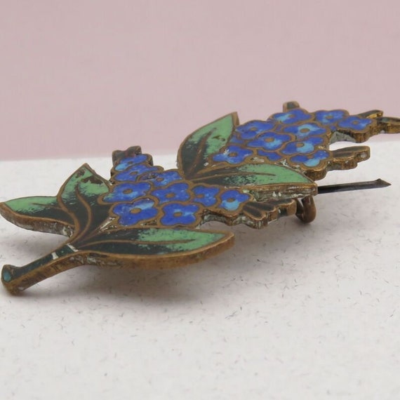 Antique Victorian Champleve Enamel Forget Me Not … - image 6