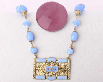 Vintage 1930s Art Deco Czech Glass Enamel Necklace