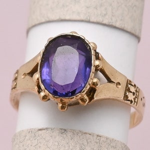 Antique Victorian Etruscan Revival 10k Rose Gold Amethyst S 5 Band Ring