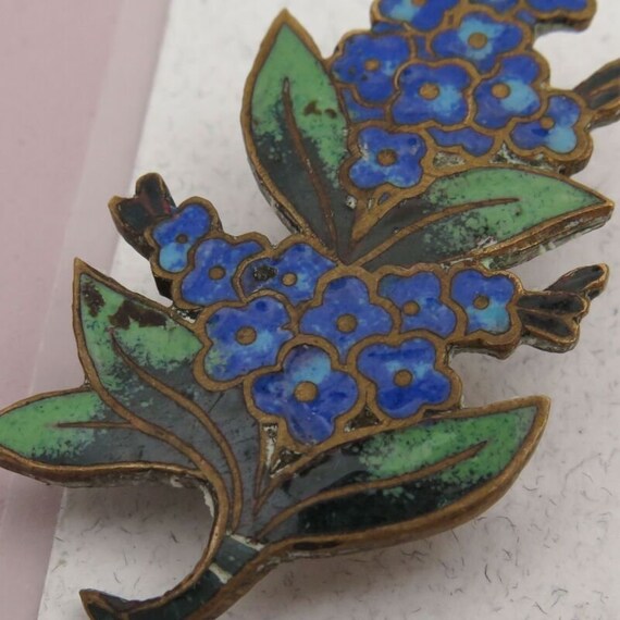 Antique Victorian Champleve Enamel Forget Me Not … - image 5