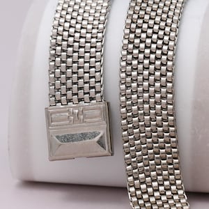 Vtg 1930s Art Deco Machine Age Chrome Mesh Chain Necklace