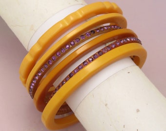 Vtg 1930s Art Deco Celluloid Paste Bakelite Bangle Bracelet Set