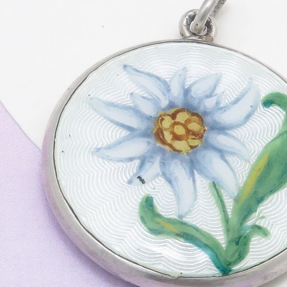 Antique Art Deco Guilloche Enamel Edelweiss Flowe… - image 4