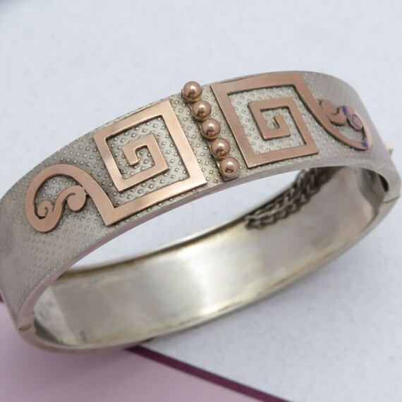 Antique Victorian French 800 Silver Rose Gold Ban… - image 9