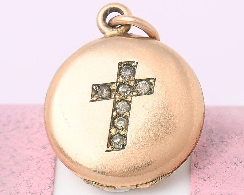 Antique Victorian TINY Cross Gold Filled Paste Charm Pendant Locket - Etsy