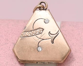 Antique Art Nouveau Jugendstil Rose Gold Filled Paste Pendant Charm Locket