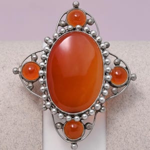 Antique Art Nouveau Arts & Crafts Natural Carnelian Sterling Silver Brooch Pin