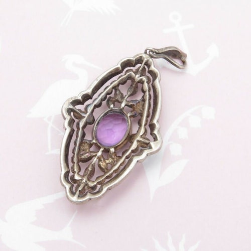 Vtg 1930s Art Deco Natural Amethyst outlets Marcasite Sterling Silver Openwork Pendant