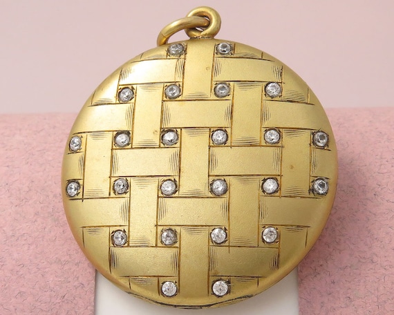 Antique Victorian Basket Weave Etched Yellow Gold… - image 1