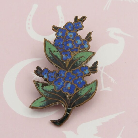 Antique Victorian Champleve Enamel Forget Me Not … - image 3