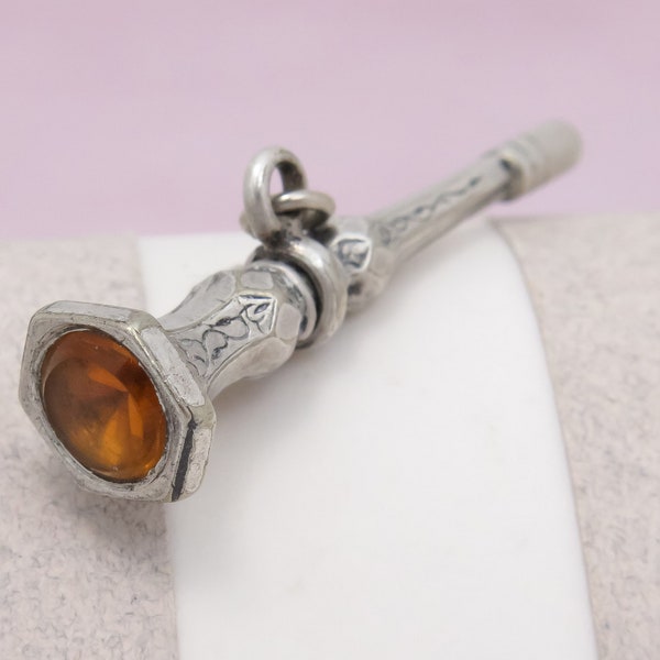 Antique Victorian Citrine 800 Silver Watch Fob Key Charm Pendant