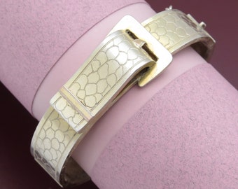 Antique Victorian Buckle Dragon Skin Pattern 800 Silver Vermeil Bangle Bracelet