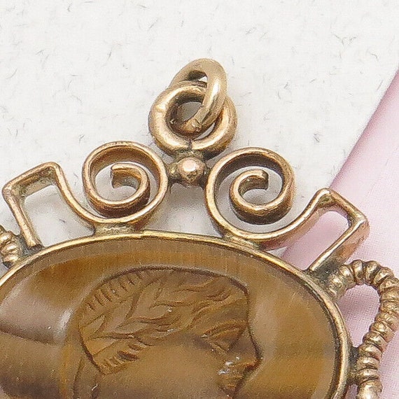 Antique Victorian Carved Tiger’s Eye Cameo Gold F… - image 4