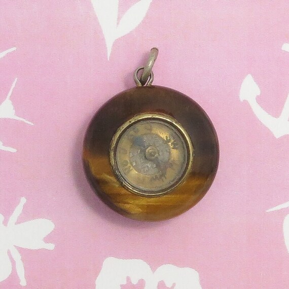 Antique Victorian COMPASS Natural Tiger's Eye Gol… - image 2