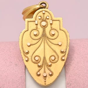Antique Victorian Etruscan Revival Yellow Gold Filled Large Pendant Locket