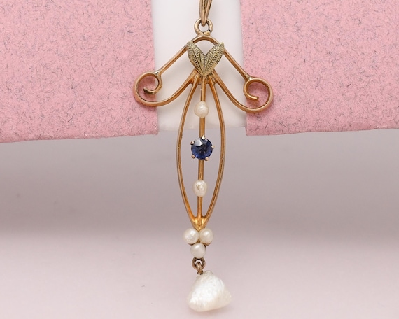Antique Victorian Edwardian 10k Gold Garnet Doublet Pearl Lavaliere Pendant