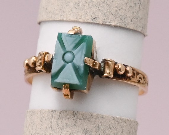 Antique Victorian 14k Gold Hardstone Chrysoprase … - image 1