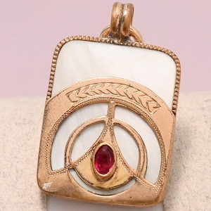 Antique Victorian MOP Gold Filled Ruby Red Paste Charm Pendant