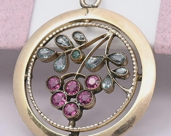 Antique Art Nouveau Jugendstil Paste Berry Cluster Gold Filled Pendant