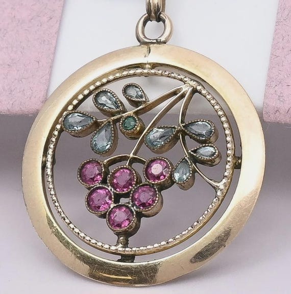 Antique Art Nouveau Jugendstil Paste Berry Cluster Gold Filled Pendant