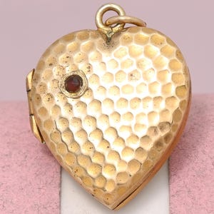 Antique Victorian HEART Garnet Yellow Gold Filled Puffy Charm Pendant Locket