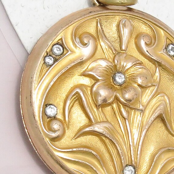 Antique Victorian Yellow Gold Filled Repousse Lil… - image 5