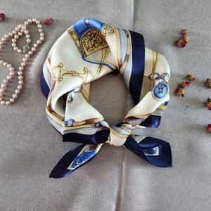 100% mulberry silk scarf, 12 momme pure silk scarf,  small silk charmeuse scarf, saddle print silk scarf, 21” / 53 cm