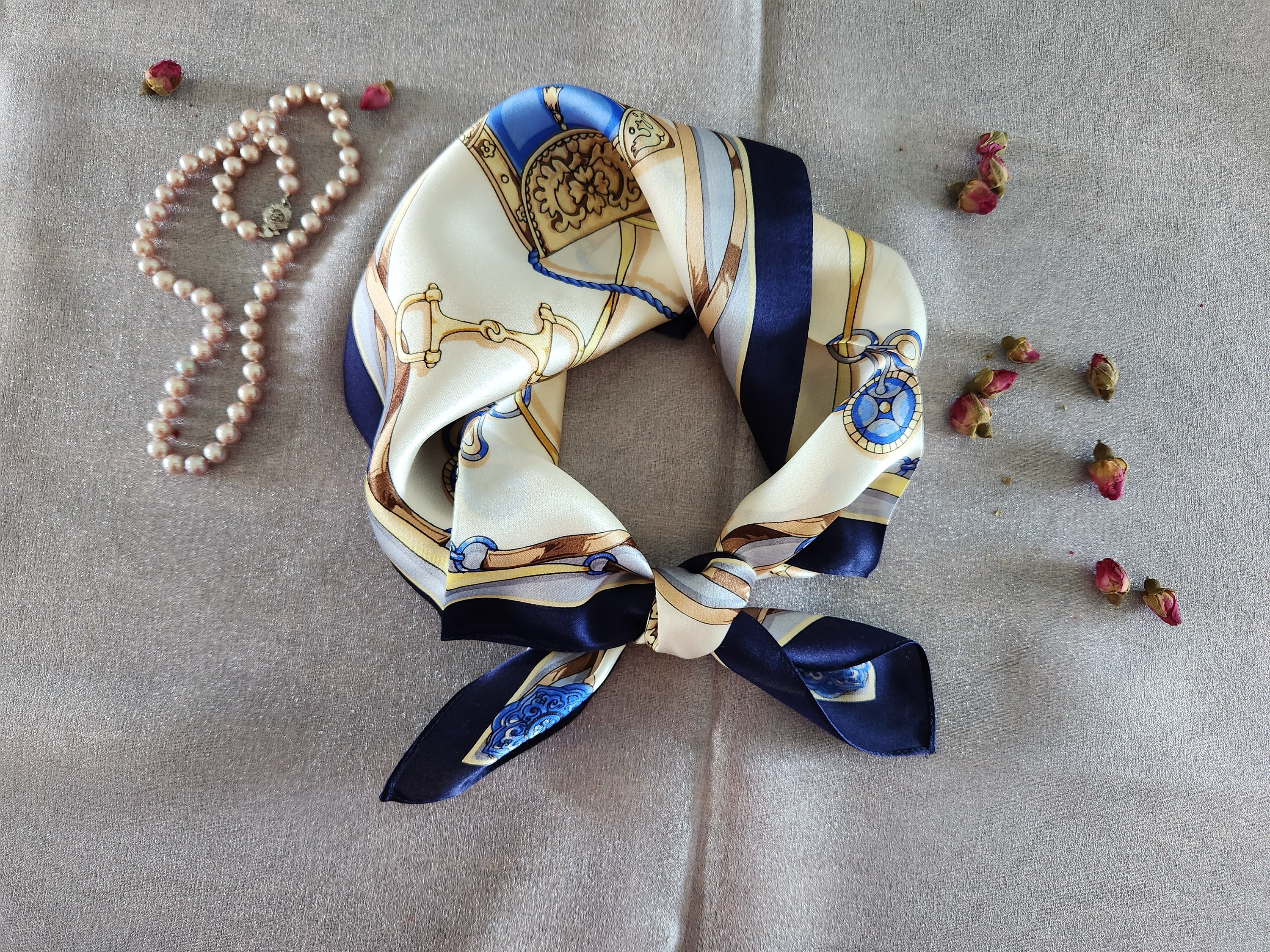 100% mulberry silk scarf, 12 momme pure silk scarf,  small silk charmeuse scarf, saddle print silk scarf, 21” / 53 cm