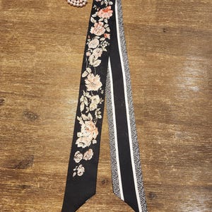 1.97” x  41.34” / 5 cm x 105 cm  100% mulberry silk scarf, double layer narrow silk scarf, 19 MM jacquard  sampo  satin silk scarf