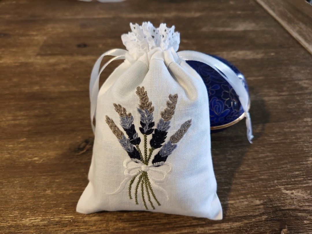 Small Embroidered Drawstring Bags With Lace Edges 100 Etsy