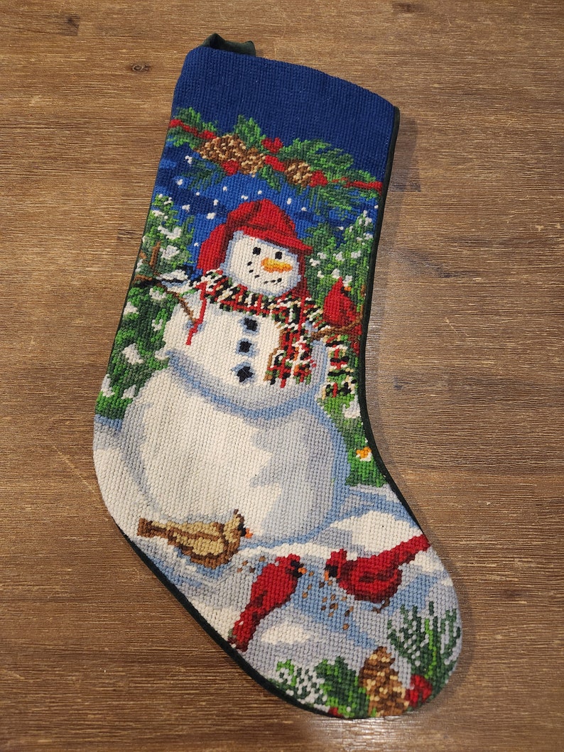 Needle point Christmas stocking, Snowman Christmas stocking, 50cmx17.50cm / 19.70″x7″, vintage not used, brand new, in perfect condition