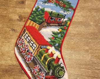 Woll Nadelspitze Weihnachtsstrumpf, Nikolaus Zug Weihnachtsstrumpf, 18 cm x 50 cm, Vintage nicht benutzt, in gutem Zustand