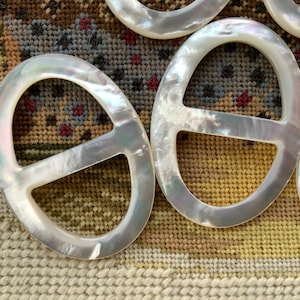 White mother of pearl scarf ring, natural shell scarf ring, 1.5” x 2.13” / 3.8 cm x 5.4 cm