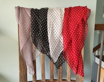 100% mulberry silk scarves, pure silk chiffon scarves, polka dot silk chiffon scarf, super soft, light , breathable scarves, 25.6" / 65cm