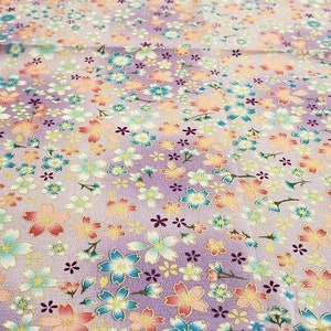 Cherry blossom (sakura) cotton fabric, Japanese style bronzing floral printed fabric, sold by the meter / 39.37”, width 145 cm / 57”