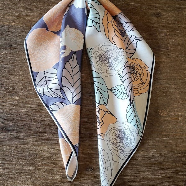 Small hand rolled hem silk scarf, 64cm/25.2″, 14 momme silk scarf, silk twill scarf, shiny silk scarf, 100% silk scarf, mother's day gift