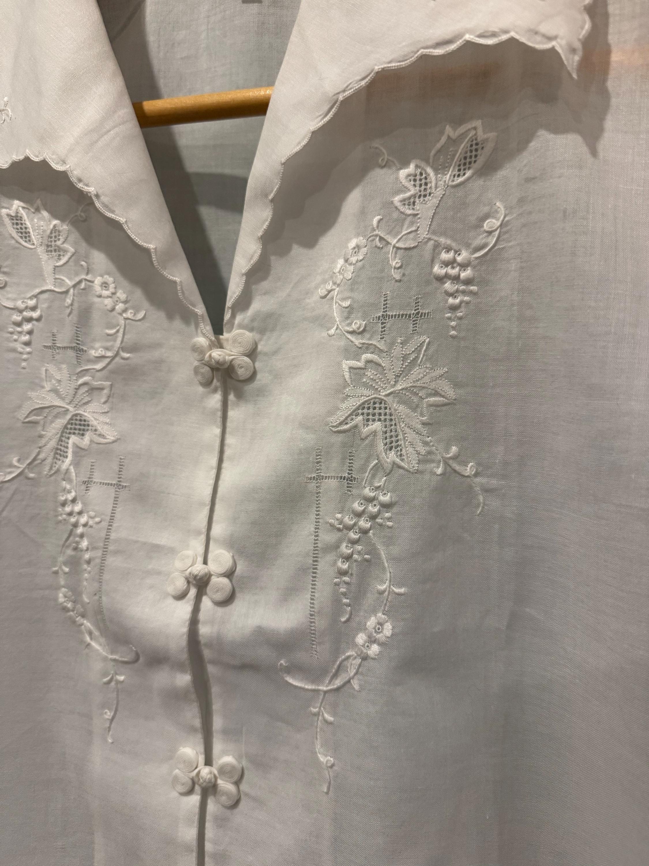 ヴィンテージの未使用の手刺繍ブラウス、100%コットンブラウス、80年代 