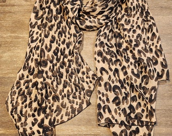 100% silk chiffon leopard print scarf, soft, breathable and comfortable silk scarf, 3 sizes, 200*135cm/200*65cm/130*65(infinity scarf)