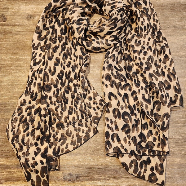 100% silk chiffon leopard print scarf, soft, breathable and comfortable silk scarf, 3 sizes, 200*135cm/200*65cm/130*65(infinity scarf)