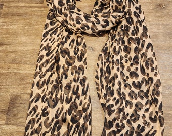 193cm x 65 cm / 76” x 25.60”  silk chiffon leopard print scarf.  100% silk chiffon scarf, soft &breathable silk scarf