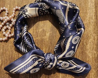 100% mulberry silk scarf , 14 MM silk charmeuse scarf,  small horse pattern silk scarf, 21” / 53 cm, soft and breathable silk scarf