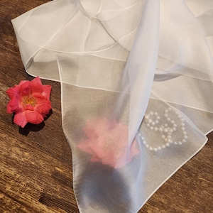 28 cm x 360 cm  / 11” x 141.73” 100% mulberry silk chiffon bridal scarf, light ivory silk chiffon bridal scarf, long & narrow silk scarf