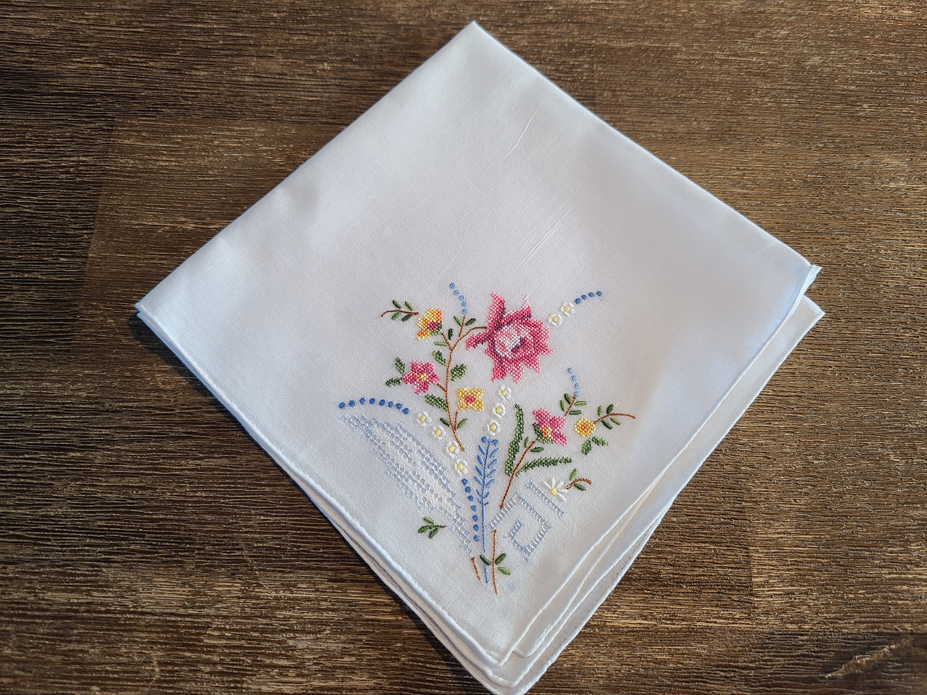 Hand Rolled Hem Fine Thread Hand Embroidered Cross Stitch
