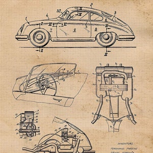 Classic 356 Auto Patent Prints, 1 Unframed Photos, Wall Art Decor Gift for Home Porsche Office Car Workshop School Engineer Student Teacher