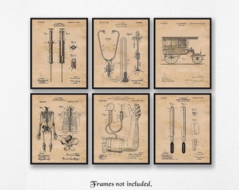 Vintage Krankenschwester Doktor Medizinische Patentdrucke, 6 ungerahmte Fotos, Wand-Kunst-Dekor für Hauptgesundheitspflege-Büro-med Schule-Studenten-Lehrer-Trainer