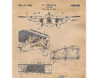 Vintage Airplane Patent Prints, 1 Unframed Photos, Wall Art Decor for Home Office Gear Work Garage School Engineer Aviation Student Teacher