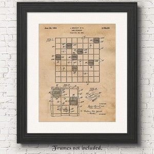 Impresiones de patentes del clásico juego de palabras Scrabble, 1 foto sin marco, decoración de pared para el hogar, el trabajo, la oficina, la tienda, la escuela, la literatura, los estudiantes, los profesores y los entrenadores.