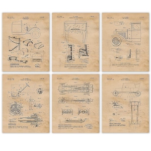 Stampe di brevetti di carrozzerie d&#39;epoca, 6 foto senza cornice, decorazioni murali per casa, ufficio, garage, negozio, scuola, studenti, insegnanti, auto, camion Henry Ford