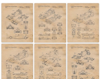 Classic F1 Indy Patent Prints, 6 Unframed Photos, Wall Art Decor Gift for Home Office Workshop Garage School Student Teacher Ferrari Racing
