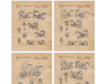 Classic Motorcycle Patent Prints, 4 Unframed Photos, Wall Art Decor Gift for Home Office BMW Motorsport Gear Garage German Bike Shop Student